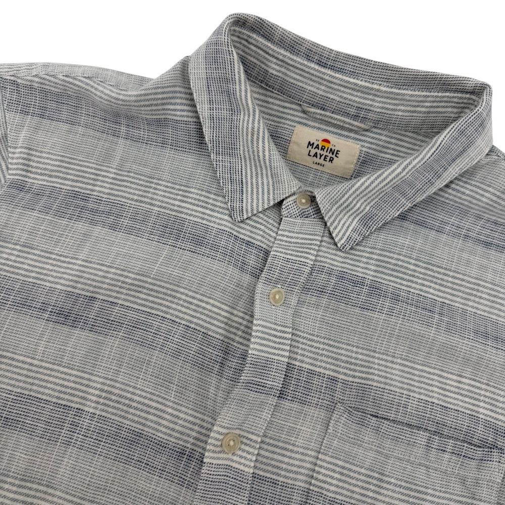 Marine Layer Shirt Mens Large Blue White Striped Short Sleeve Cotton 10179